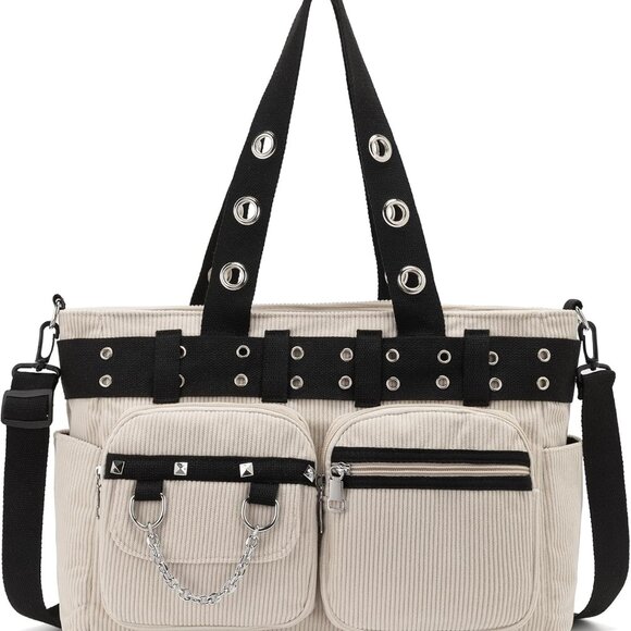 Tote Bag for Women, Corduroy Gothic Purse Goth Bag with Zipper for College, Work - Picture 1 of 7